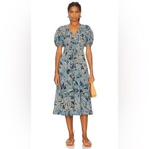 Ulla Johnson Thelma Puff Sleeve Midi Dress in Morning Glory Blue Floral - 2